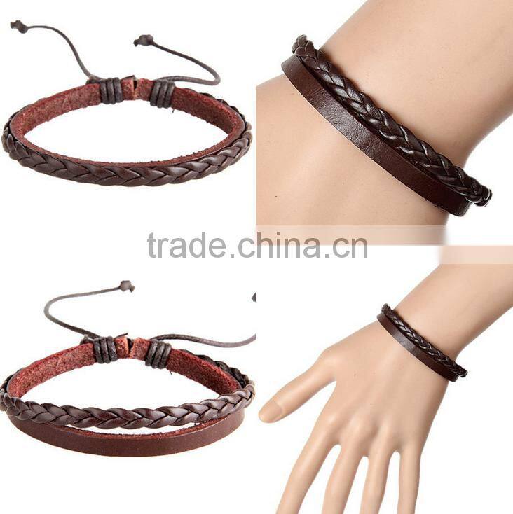 Fashion Cool Rock Wide Genuine Leather Wrap Skull Bracelet