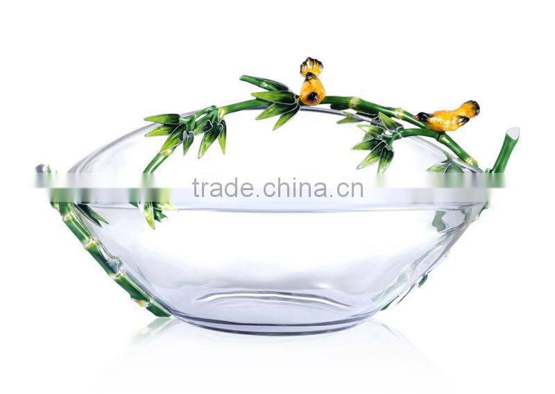 RORO Promotion bamboo enamel crystal glass fruit holder