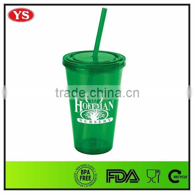 bpa free 16oz plastic double wall promotional cup with straw