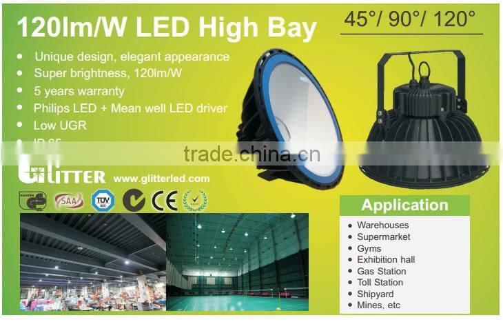 100W 150W IP65 UFO design high bay 45/90/120 degree CE,GS,SAA,UL certification meanwell driver high bay light