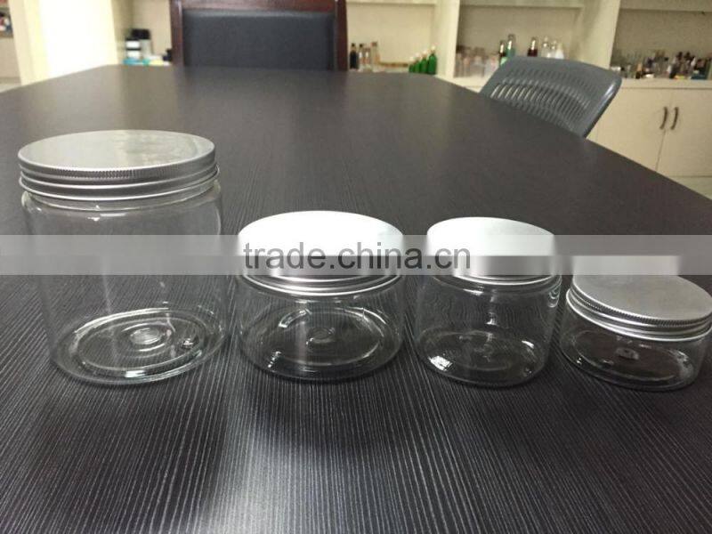 china 250g 300g 400g pet jars with aluminum lid clear pet jar