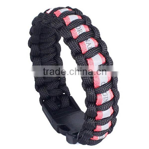 HOT SALES handwoven survival bracelet glow in the dark plastic buckle paracute bracelet ZTDR-20140326002