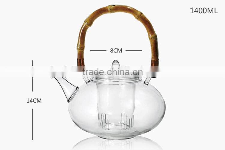 bamboo handle glass teapot