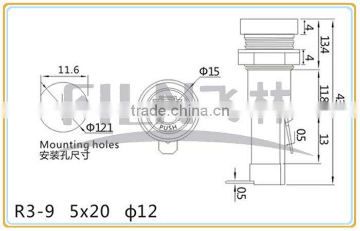R3-9 small black bakelite fuse holder socket 10A 250VAC