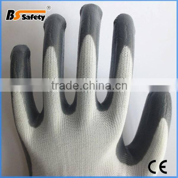 BSSAFETY 10 gauge nylon knitted grey nitrile coated glove for industrial work use