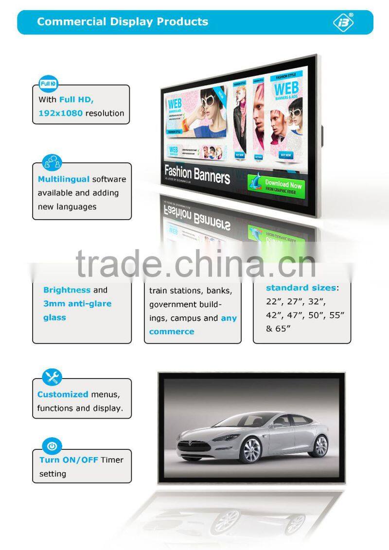 Wall mounted Full HD Capacitive Android touchscreen monitor publicity kiosk 22 27 32 42 47 50 55 65 inch