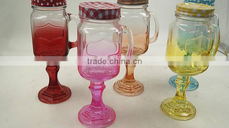 Color decorative Mason Jar Stitching base with metal Lid and Straws