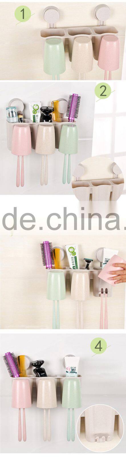 2016 Wheat stalks style Suction Cup 3 Tooth Mug+6 toothbrush Holder Toothpaste Hanger Storage Set