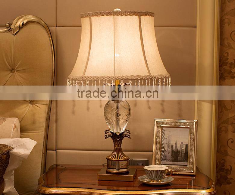 European style crystal lampbody metal leaf decorative table lamp with fabric lampshade