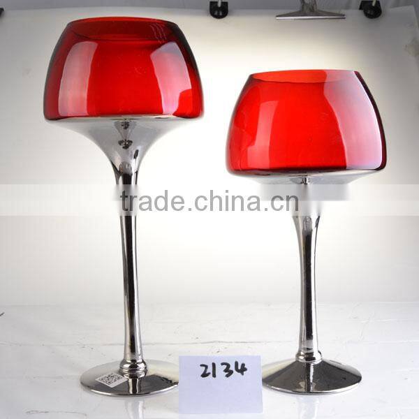 Home decortative red & silver colored holiday candle stickers