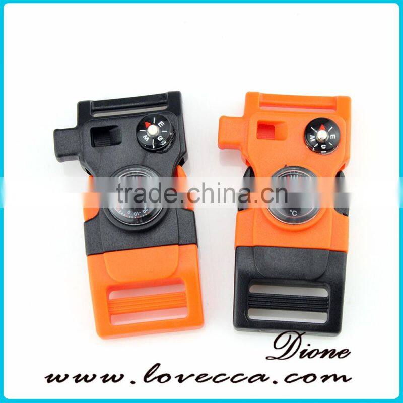 Black multifunctional compass thermometer clasp paracord bracelet