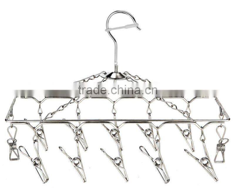 Stainless steel clothes hanger Clothes hanger;Laudry clips hanger;stainless steel clips hanger/ clothes hanger with 20 pegs