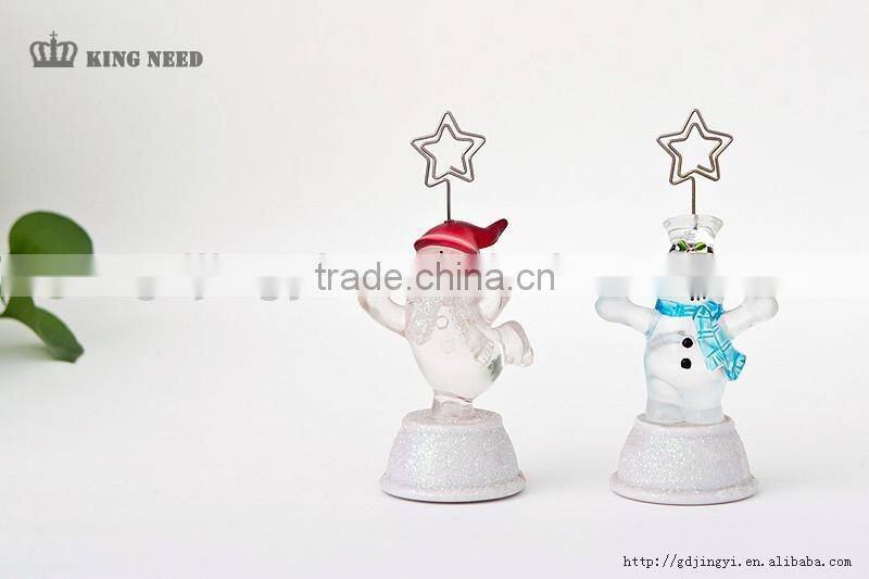 led acrylic crystal snowman with metal star white base name card holder for Christmas decoration