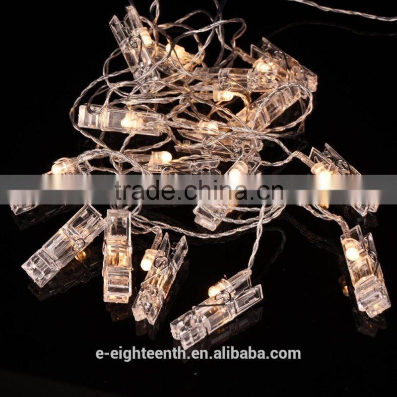 2017 battery Powered LED Photo Clip String Lights Transparent Cable With 20 LED