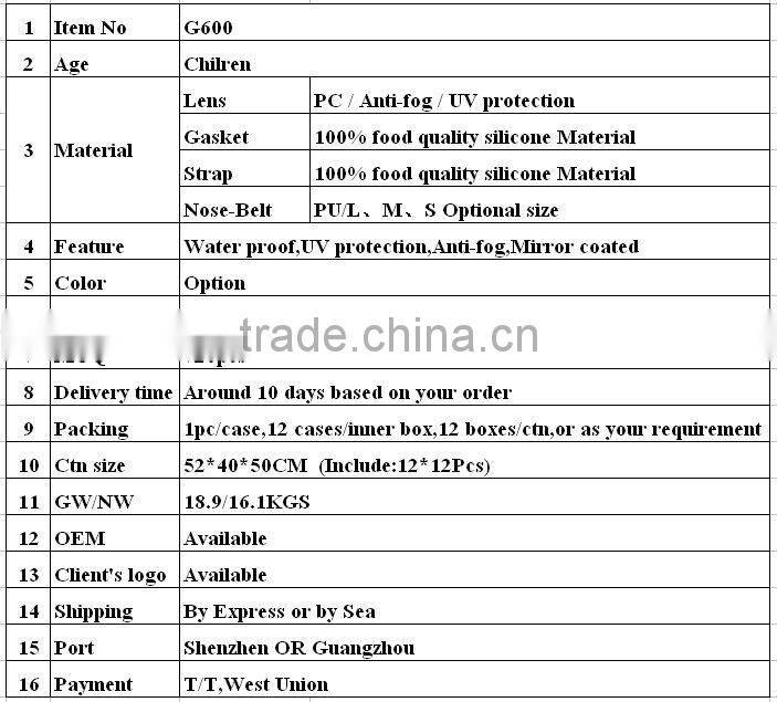 High Quality wholesale watersports kids PC durable comfortable swimming glasses