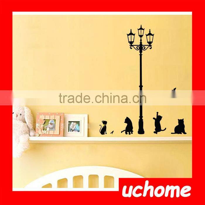UCHOME Popular Ancient Lamp Cats and Birds Wall Sticker Wall Mural Home Decor Room Kids Decals Wallpaper