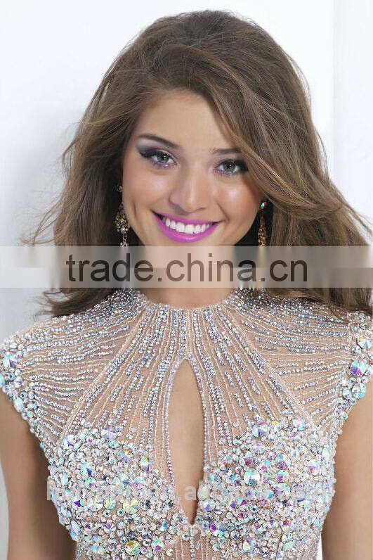 princess luxury beaded cap sleeve medium length evening dress