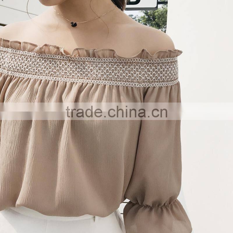 MAXNEGIO latest chiffon strapless flare sleeve blouse top