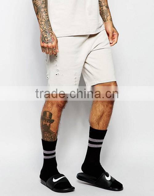 Men plain distressed sweat shorts wholesale, fitness training gym shorts OEM