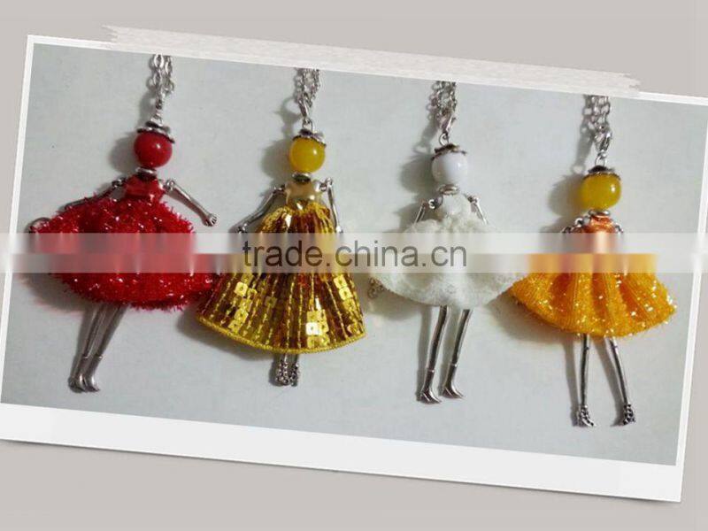 2015 hot fabric doll necklace girls doll jewelry handmade woman doll necklace jewelry