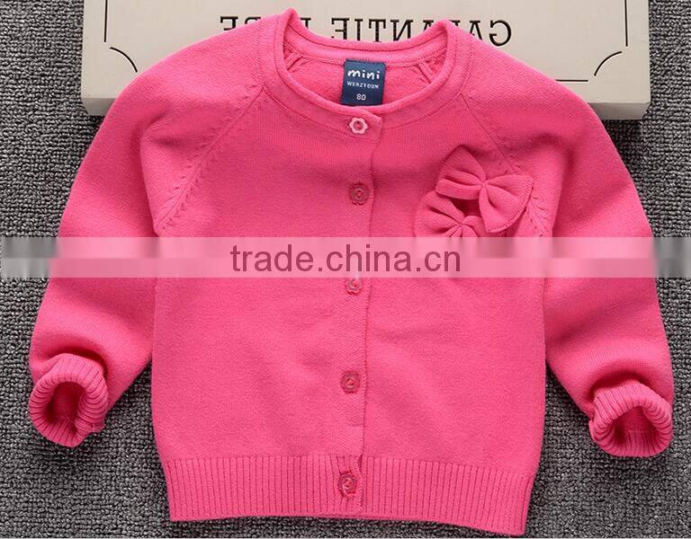 OEM 100% cotton knitted cute bows girls pink cardigan sweaters