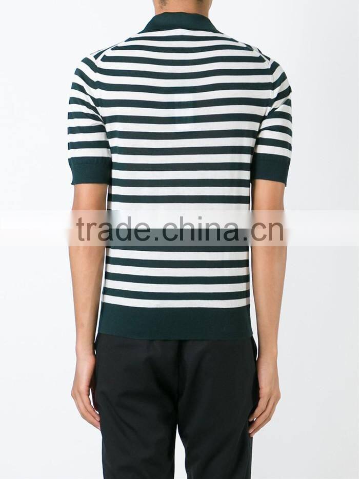 Black and white stripe fine knit golf polo shirt for male