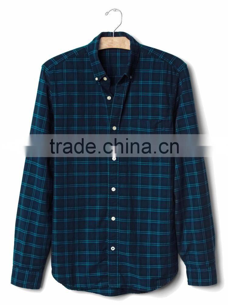Mens organic custom cotton plaid slim fit business shirt