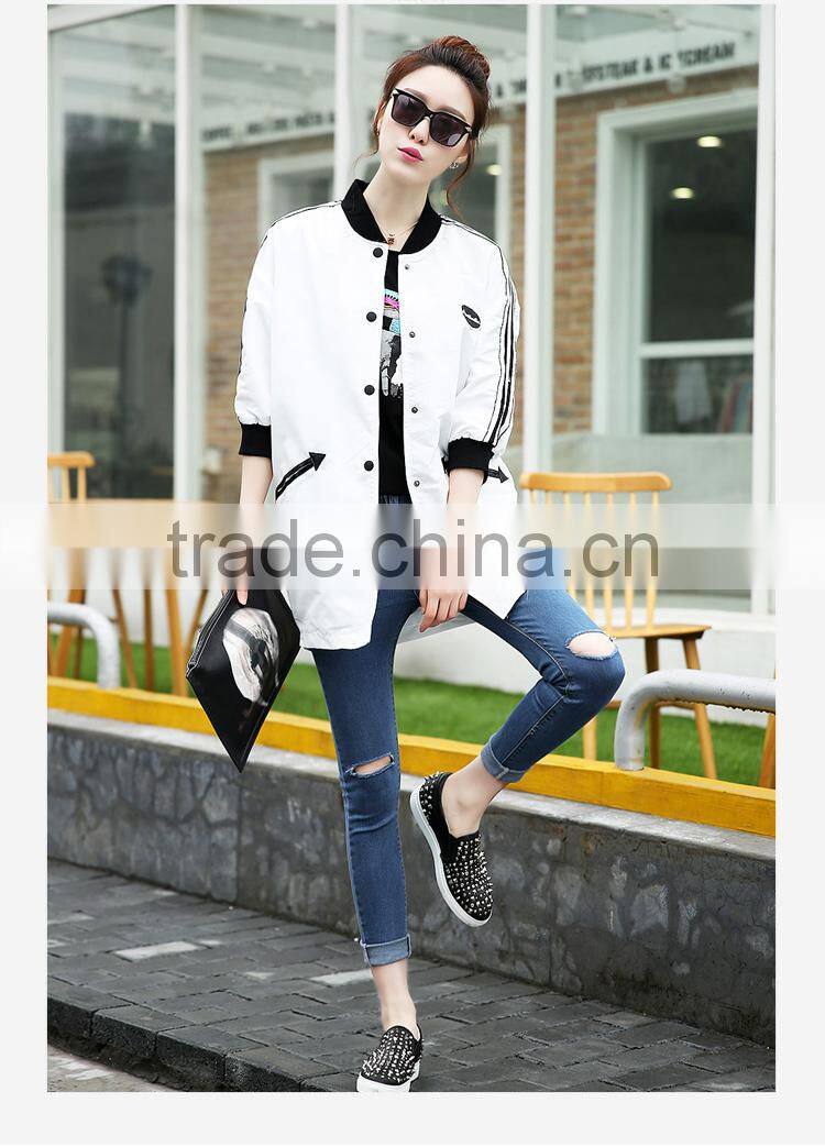 2015 Hot Selling Long Women Plain Baseball Jacket