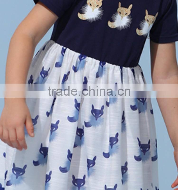 European style new model children designs one piece frock dress baby girl summer fox print dress