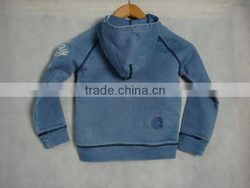 high quality mid blue jean jacket with hoodie for children