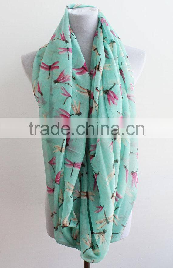 Dragonfly print mint green fashion Voile scarf