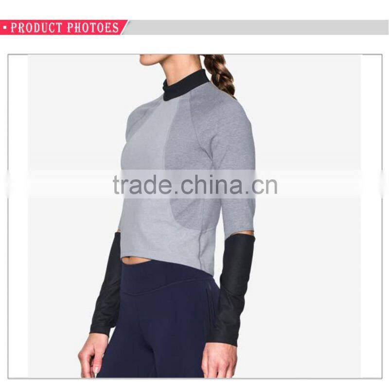 High-neck patch back zipper gym shirt spandex polyester running women custom sweatshirt
