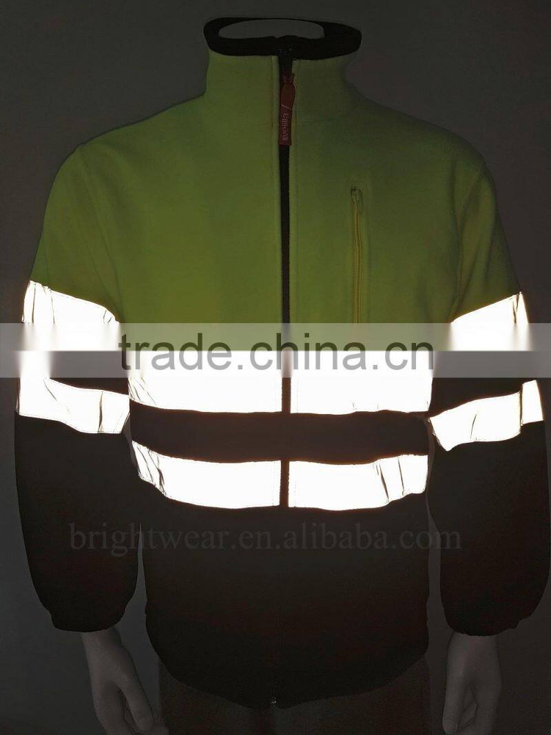 Men's top two-color high visibility polar jacket safety sweatshirt with reflective tapes