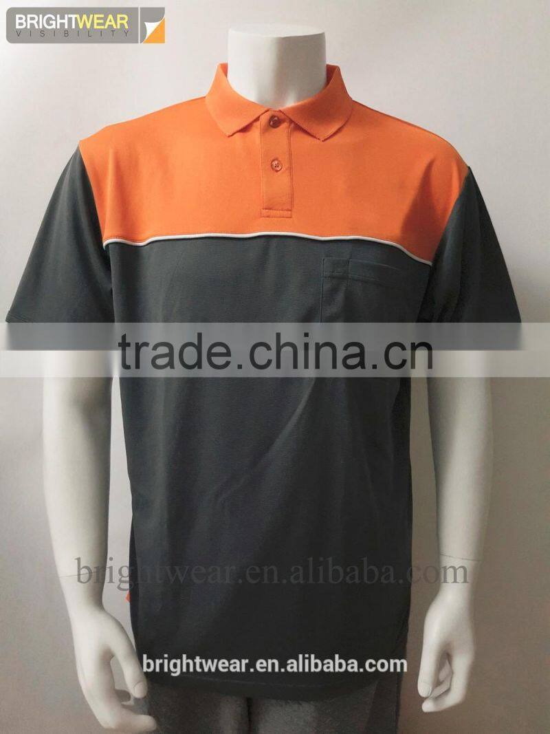 Hot sale plain black polyester short sleeve safety custom triangle hem polo shirt