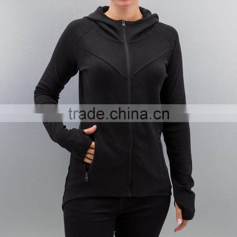 Urban Classics Zip Pockets Thin Black Cotton Curved Hem Hoodie for Ladies