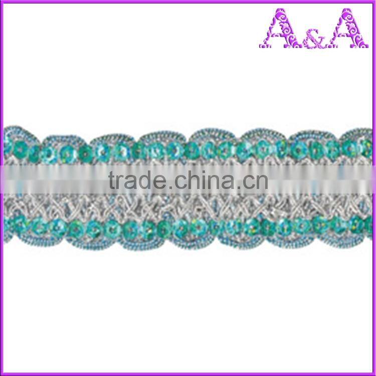 Wholesale black braided embroidered woven decorative metal chain trim