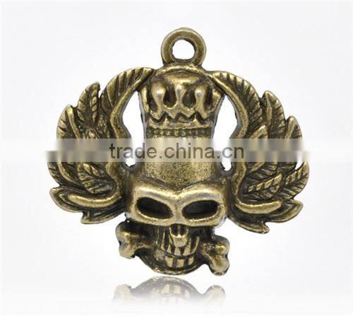 Antique Bronze Halloween Crown Skull Charms Pendants 31x30mm