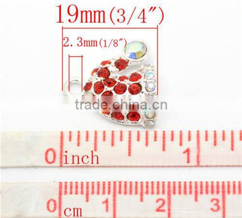 Silver Plated Red Rhinestone Christmas Santa's Hat Charms Pendants 19x18mm