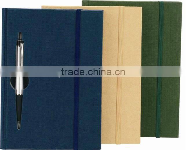 Hard kraft cover notebook 80grams 120sheets 20*14cm A5 a pen shape cutout with metal pen