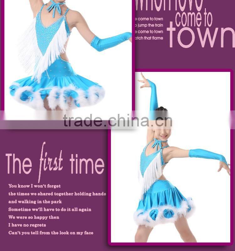 Kid Girl Sexy Open Back Feather Fringed Latin Dance Dresses Child Elegant Salsa Rumba Ballroom Dress