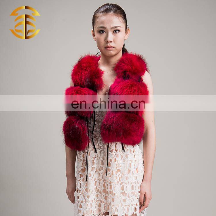Wholesale Women Winter Sleeveless Coat Red Real Raccoon Fur Vest