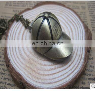 Hot Sale Stripe Hat Cap Design Pocket & Watches Bronze Antique Pocket Watch Vintage Retro Quartz Watch for Women Men Kids