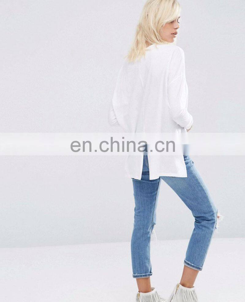 Hot Sale Solid Grey Plain Ladies Long Sleeve T-shirts Womens Tshirt High Quality Wholesale Printed