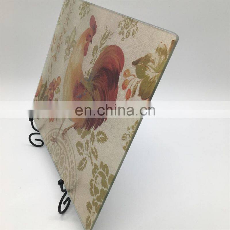 NEW PRODUCT  Rectangle glass chopping board for cutting food with a rooster picture