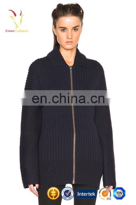 Zipper Placket Long Open Knit Cardigan Coat