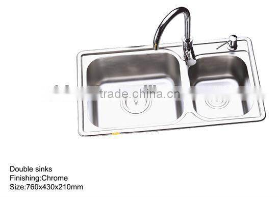 With Faucet Feature Rectangular Double Bowl Shape Universal Stainless Steel Kitchen Sinks