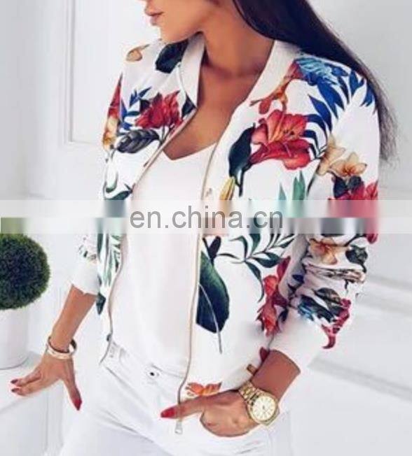 Spring and autumn women's new fashion slim floral zipper baseball jacket
