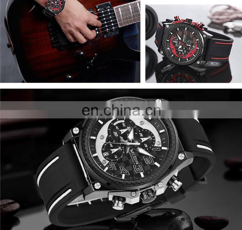 Chinese Wholesale MEGIR 2051 Original Brand Watch Fashion Military Big Dials Silicone Strap Sport Watches