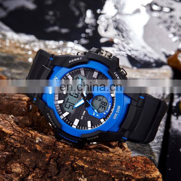 OHSEN AD1901 Men Fashion Multi-function Calendar Date Digital Quartz Watch Silicone Strap Male Sports Hands Watches