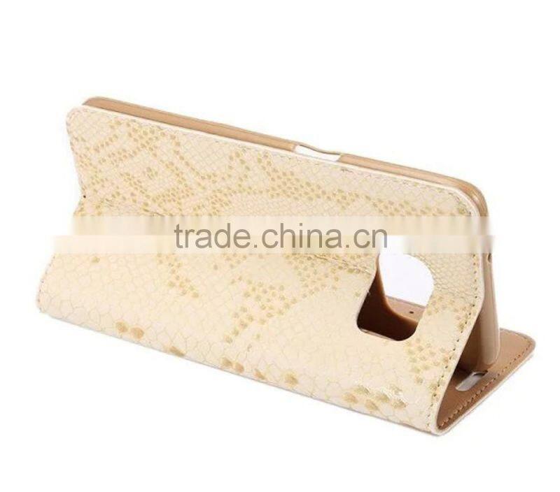 Premium PU Leather Snake Skin Pattern Card Pockets Case with Magnetic Flip Stand for Samsung S7 Edge, 5.5 inch